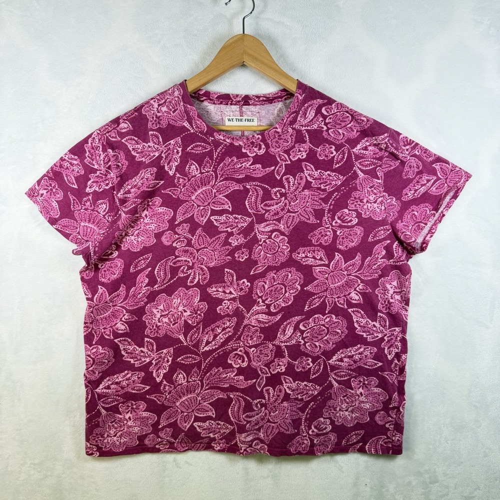 We The Free Magenta Pink Floral Paisley Oversized T-Shirt Cotton Slouchy Soft S